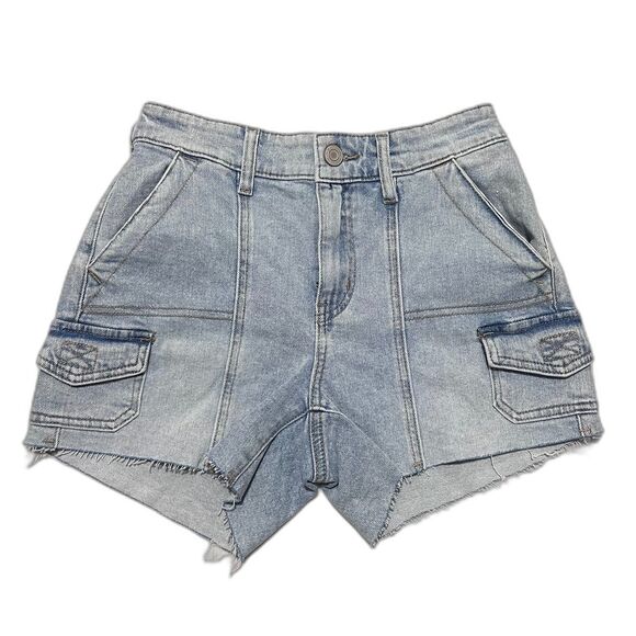 SO Pants - SO High Rise Utility Denim Jean Shorts XS Raw Hem Casual Stretchy Pockets